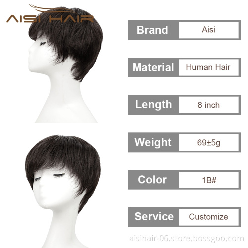 Short Straight Brazilian Straight High Quality Vendors Black Glueless 100% Cuticle Human Hair Wig With Bangs